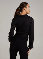 Ribbed Ruched Long Sleeve Collared Shirt