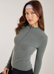 Two Tone Rib Double Zip Top