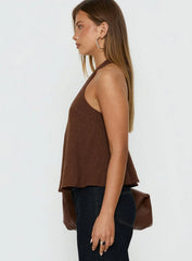 Aquaria Halter Linen Blend Top Chocolate