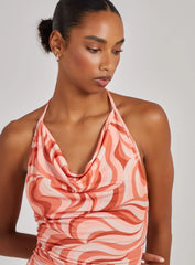 Swirl Print Cowl Neck Mini Dress