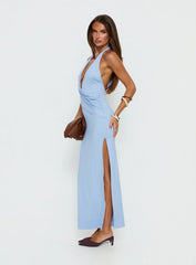 Nomani Halter Plunge Maxi Dress Baby Blue