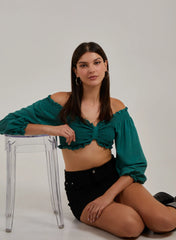 Twist Front Balloon Sleeve Crop Top