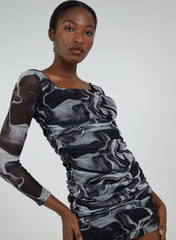 Mesh Marble Long Sleeve Mini Dress