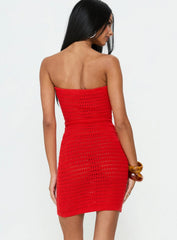Olazia Strapless Knit Mini Dress Red