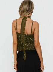 Mishy Scarf Detail Cami Top Olive Polka