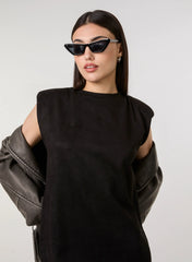 Suedette Shoulder Pads Sleeveless Dress