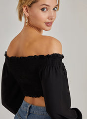 Twist Front Balloon Sleeve Crop Top