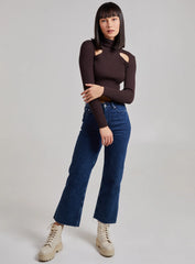 Ribbed Roll Neck Jumper With Cut Out Detail