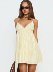 Summer Air V Neck Tiered Mini Dress Yellow