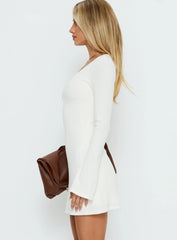 Lost Focus Long Sleeve Keyhole Mini Dress Cream