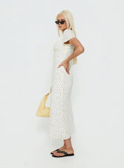 Mareiko V Neck Maxi Dress Cream Polka Dot