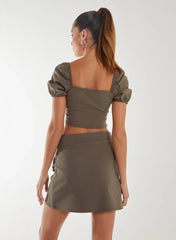 Puff Sleeve Bengaline Cropped Top