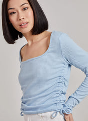 Ruched Square Neck Ribbed Top