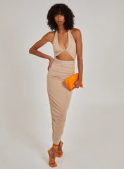 Cut Out Gathered Maxi Dress