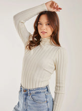 Soft Knit Wide Rib Roll Neck Top