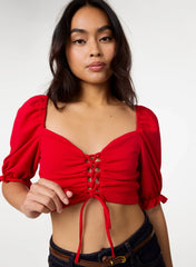 Puff Sleeve Criss Cross Detail Top