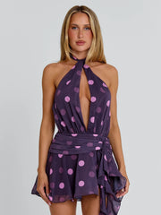 ALASIA MINI DRESS DEEP MAUVE POLKA DOT
