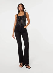 Polka Dot Hook And Eye Crop Top