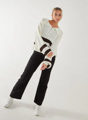 Striped Zip-Up Collar Knitted Jumper