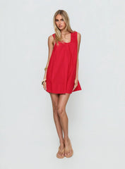 Eberta Ruched Baby Doll Mini Dress Red
