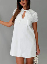 You've Got Mail Lace Trim Keyhole Mini Dress White