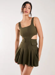 Utility Cut Out Pleated Mini Dress