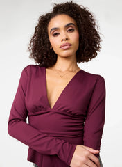Stretch V Neck Hanky Hem Top