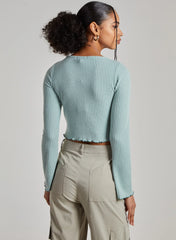 Soft Wide Brushed Ribbed Lettuce Hem Long Sleeve Top