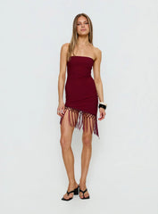 Keyana Strapless Tassel Mini Dress Burgundy