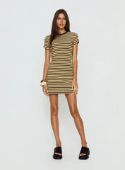 Settle Down Short Sleeve Mini Dress Yellow Stripe