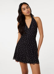 Halter Mini Dress In Polka Dot