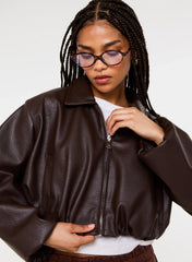 Faux Leather Puffball Jacket