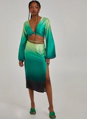 Tie Waist Ombre Split Hem Midi Skirt
