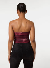Smoke Print Ruched Bandeau Top