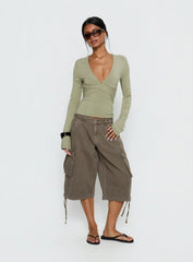 Madelon Long Sleeve Wrap Top Sage