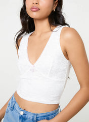 V Neck Lace Crop Top