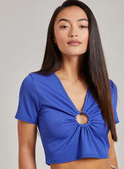 Short Sleeve Ring Cut Out Rib Top