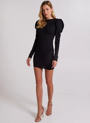 Ribbed Open Back Padded Shoulder Dress