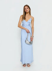 Normanby V Neck Tie Detail Maxi Dress Blue