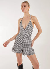 Gingham Frill Jacquard Playsuit