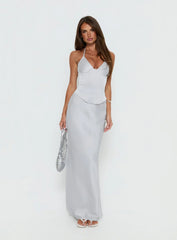 Devotedness Satin Corset Maxi Dress Silver