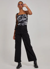 Mesh Marble Ruched Cami Strap Bodysuit