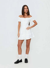 Zoela Off Shoulder Ruffle Mini Dress White
