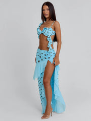 FARWIN MAXI SKIRT BLUE POLKA DOT