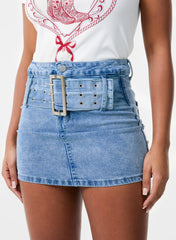 Denim Belted Mini Skirt