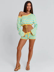 HATTIE TOP BLUE AND YELLOW STRIPE