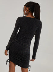 Glitter Long Sleeve Ruched Dress