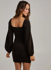 Glitter Notch Long Sleeve Dress