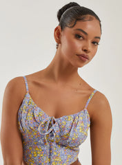 Ditsy Floral Tie Front Corset Top