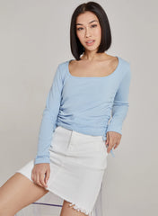 Ruched Square Neck Ribbed Top